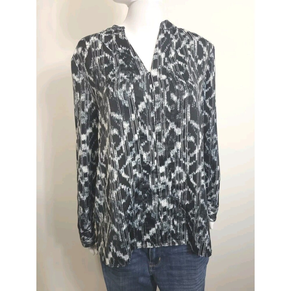 Halston Blouse Womens Size Medium Multicolor Pullover Long Sleeve
